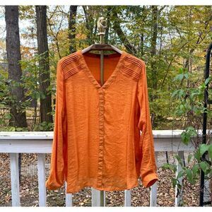 Zac & Rachel Amber Orange V-Neck Button Front Blouse Top